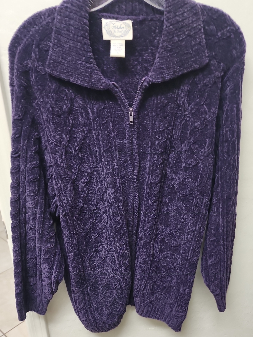 Cozy Purple Zip-Front Chenille Cardigan Jacket